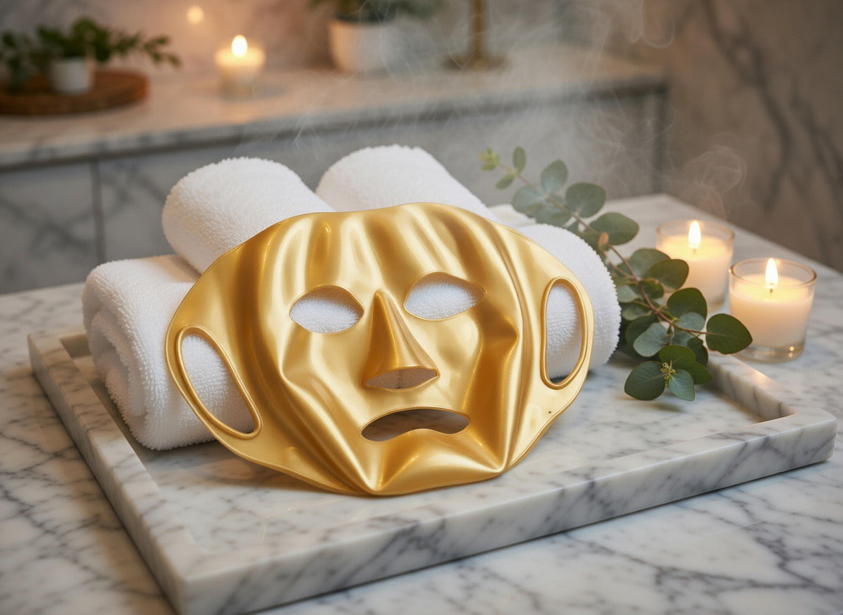 **1 Stk. Wiederverwendbare goldene Gesichtsmaske mit Ohrschlaufen**